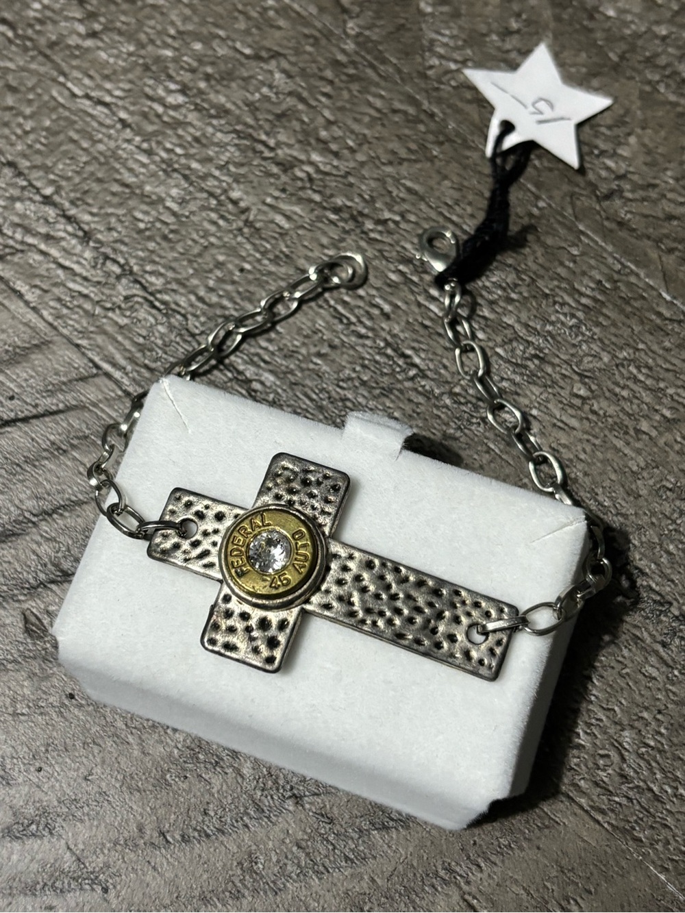 NWT Silver-Tone Cross Bracelet with Gold Accent and Crystal